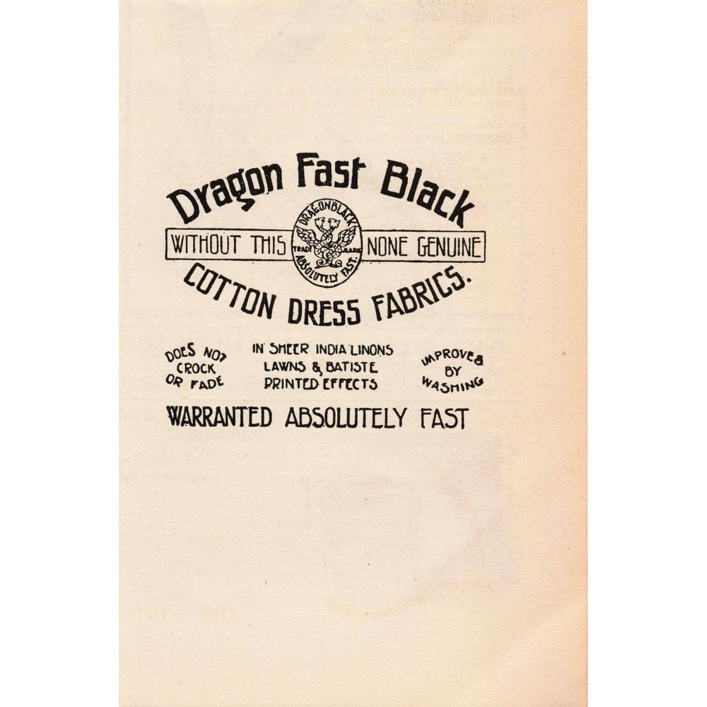 1892 Dragon Fast Black Cotton Dress Fabrics Print Advertisement - Picture 1 of 1